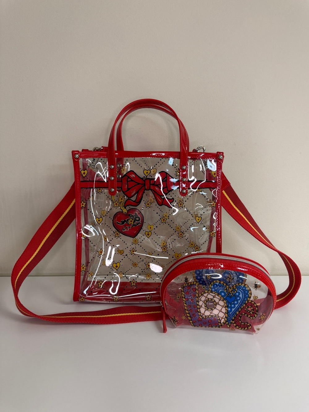 Brighton: Celebrate VIP Clear Tote & Heart Pouch Set Crossbody Red